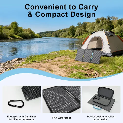 Vista 4 de Cargadores de paneles solares portátiles de 45 W con salidas USB-C, USB-A y CC, panel solar impermeable IP67 plegable para camping, emergencia