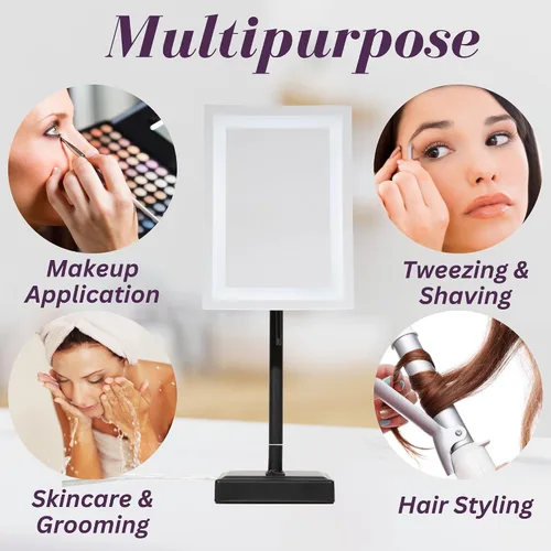 Vista 8 de JERDON Espejo de aumento de mesa iluminado - Espejo de maquillaje negro con aumento 5X y luces LED - Modelo JRT910BKL