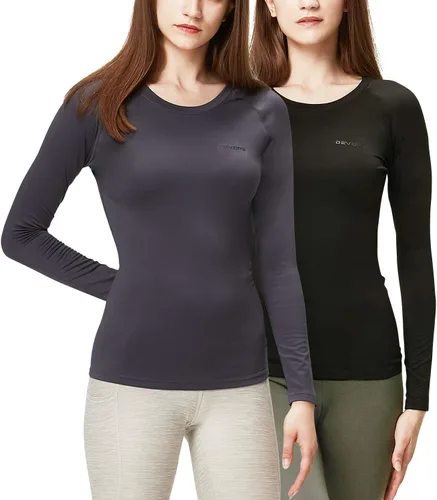 Vista 17 de DEVOPS - Paquete de 2 camisas térmicas de manga larga para mujer, capa base de compresión negro / negro