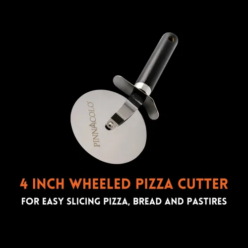 Vista 2 de Cortador de pizza con ruedas de 4 pulgadas con mango de madera, hoja afilada de acero inoxidable para rebanar fácilmente pizza, pan y pasteles