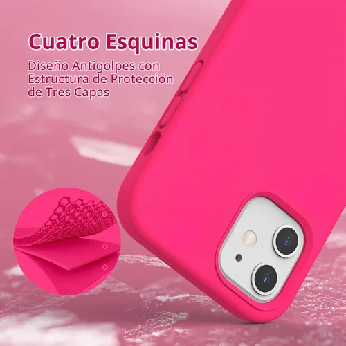 Vista 7 de Funda de silicona líquida compatible con iPhone 12/12 Pro, color Rosa fuerte