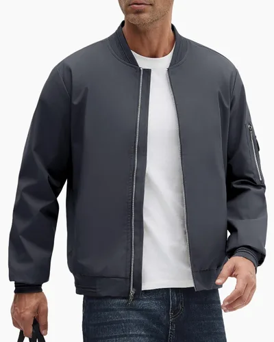 Vista 11 de Polu Chaquetas bomber para hombre con bolsillos, chaquetas cortavientos ligeras, cremallera de 2 vías, abrigo casual de negocios para otoño e