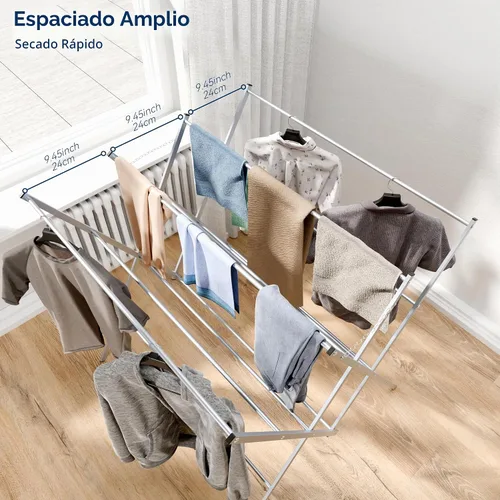 Vista 2 de Whitmor Tendedero plegable para ropa, 12 barras de metal para colgar ropa, uso en interiores y exteriores, 36.2 pulgadas de profundidad x 30.3