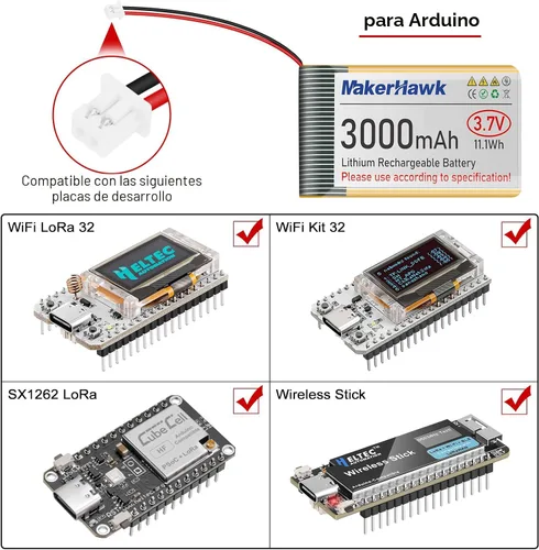 Vista 4 de MakerHawk Batería LiPo de 3.7 V 3000 mAh recargable 1S 103665 Batería de polímero de litio con placa de protección cinta de goma aislada, enchufe