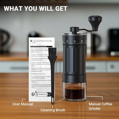 Vista 5 de Mini molinillo de café manual con 40 configuraciones ajustables, molinillo de granos de café portátil de mano con capacidad de 30g, molinillo