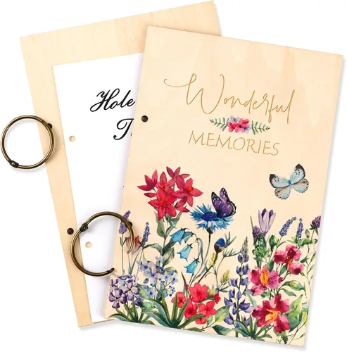Vista 8 de Giiffu - Libro organizador de tarjetas de felicitación, carpeta de madera para tarjetas de felicitación Álbum de recuerdo de tarjeta de cumpleaños