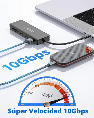 Vista 4 de HUB USB C, Adaptador MultiPuerto de 7 Puertos USB para MacBook Pro/Air, Dongle de Tipo C a HDMI con HDMI 4K, 1 Hub USB C 3.2 de 10Gbps, 2 USBA 2.0