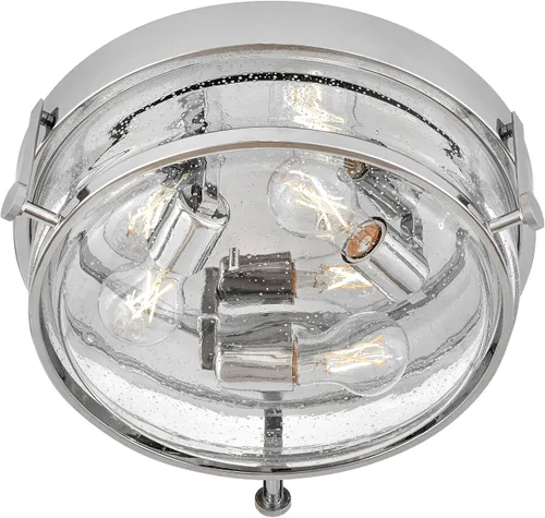Vista 4 de Hinkley Harper 3640CM-CS - Lámpara de techo pequeña empotrada, diseño retro, anillo de metal prominente, pomos decorativos, cromo + vidrio semillero