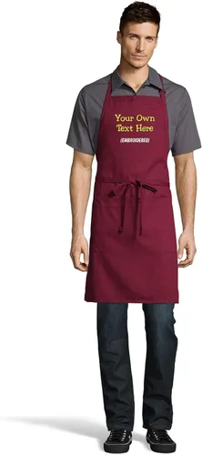 Vista 3 de Delantal personalizado con texto en inglés "Add a name", diseño bordado, unisex, extra largos, delantales para adultos, 23 pulgadas de ancho x 34