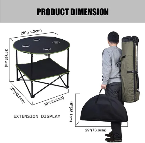 Vista 3 de LEADALLWAY Mesas de Camping Plegables Ligeras Mesa Portátil para Exteriores con 4 Portavasos y Bolsas de Transporte para Picnic al Aire Libre, negro