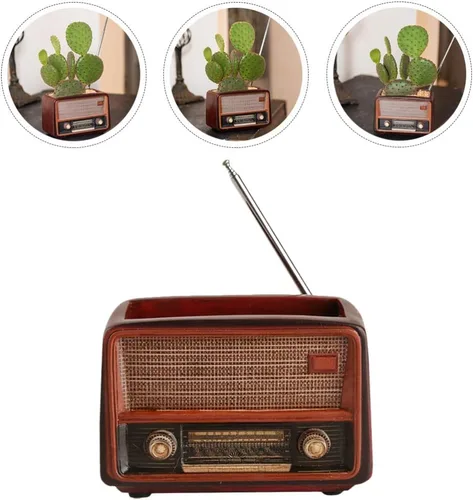 Vista 9 de BESTOYARD Maceta con forma de radio creativa retro maceta suculenta planta contenedor escritorio maceta cactus planta maceta