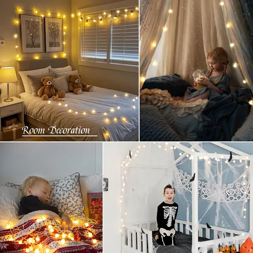 Vista 5 de Cadena de luces de globo Eoako de 38 pies, 100 LED para interiores, enchufe USB, luces de bola en cadena, luces de hadas con control remoto