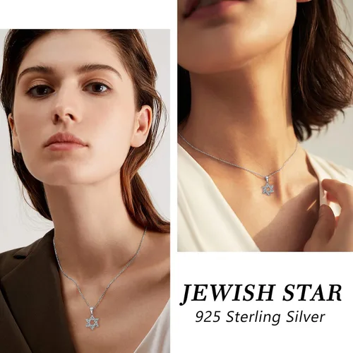 Vista 2 de Suplight Collar de plata de ley 925 con estrella judía de David, acero inoxidable, chapado en oro, mano islámica de corazón de Fátima, collares