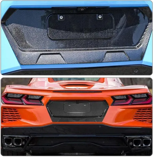 Vista 2 de Marco de placa trasera de fibra de carbono real para Chevrolet Corvette C8 2020-2025, accesorios decorativos, salida de fábrica License Plate