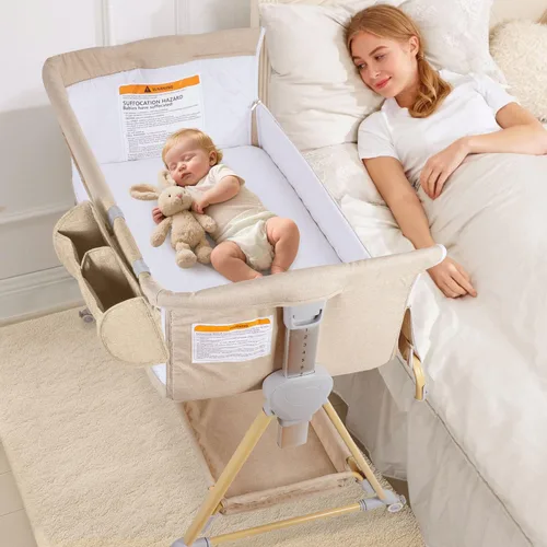Vista 6 de BIERUM Moisés de bebé para bebé – Moisés de noche ajustable de 7 alturas con ruedas bloqueables, fácil de montar, cuna portátil con bolsa
