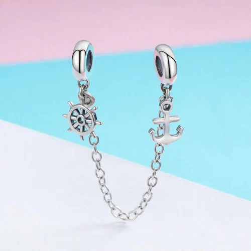Vista 3 de Abalorio de cadena de seguridad de plata de ley 925 para pulsera Pandora