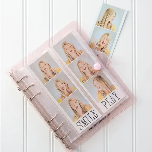 Vista 18 de Álbum de Fotos de Cabina de Fotos 2x6 - Cuaderno con Purpurina de 6 Anillos Carpeta Brillante con 20 Fundas para Fotos de 2 por 6 - Se Adapta a 80