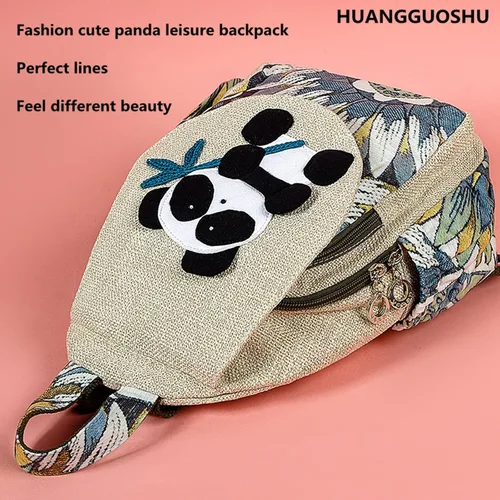 Vista 4 de HUANGGUOSHU Mochila de algodón tejida de algodón bohemio con bordado de lona estilo bohemio con múltiples bolsillos retro linda mochila cartera