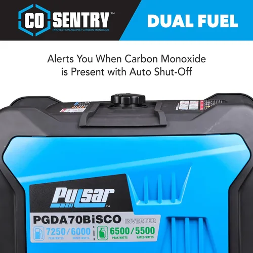 Vista 6 de Pulsar, generador inversor de 7,250 vatios de combustible dual sumamente silencioso con arranque remoto