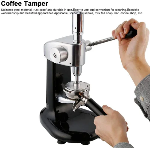 Vista 4 de Fdit Manipulación de café manual de acero inoxidable Tamper dinamométrico de café negro con base de apisonamiento para cafetería hogar