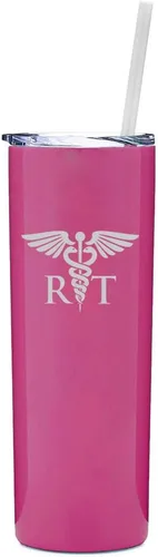 Vista 3 de Vaso alto delgado de 20 onzas de acero inoxidable aislado al vacío taza de viaje con popote RT terapeuta respiratorio (negro)