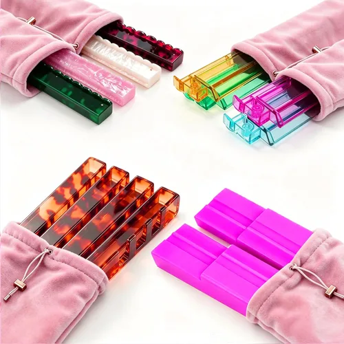 Vista 2 de Mahjong Bolsa de almacenamiento con 4 divisores para estantes Mahjong de 16 Rosa