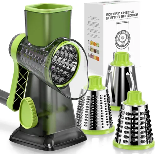 Vista 10 de Badelite Rallador de Queso con Manivela Giratoria Rallador de Queso de Acero Inoxidable Rebanadora de Verduras Rallador para Cocina 3 Cuchillas