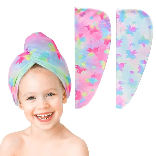 Vista 11 de Toalla de microfibra para el pelo para niños y niñas, ultra Galaxia&Multicolor-Normal-Paquete de 2