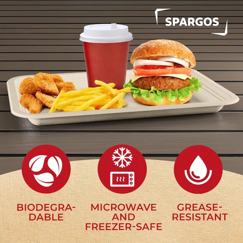 Vista 3 de SPARGOS Paquete de 100 bandejas desechables resistentes de 14 pulgadas para alimentos, bandejas de cangrejo, platos de papel rectangulares, platos