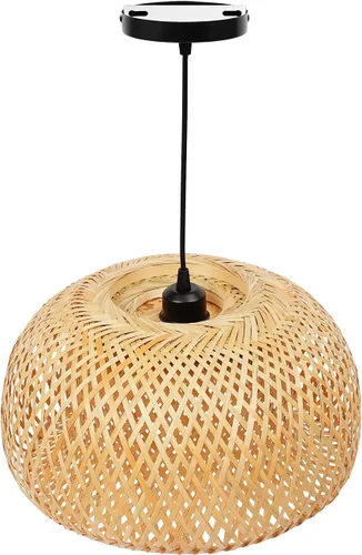 Vista 9 de Lámpara colgante de bambú tejida a mano, lámpara de ratán de una sola luz, tejido de madera natural, accesorio colgante de techo con cable ajustable