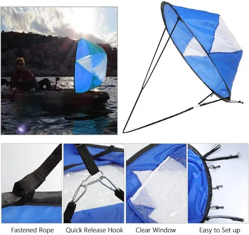 Vista 6 de Kayak Wind Sail Downwind Wind Paddle Barcos de remo Wind Fold Up Sail Kayak Canoa Accesorio