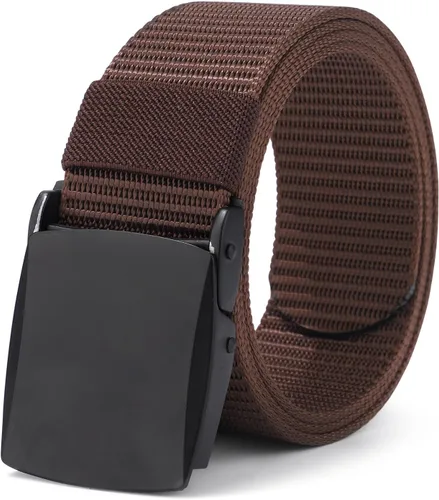 Vista 9 de AWAYTR Cinturón de trinquete de nailon para hombre, sin agujeros, cinturón de tela casual con hebilla de metal deslizante para jeans y golf