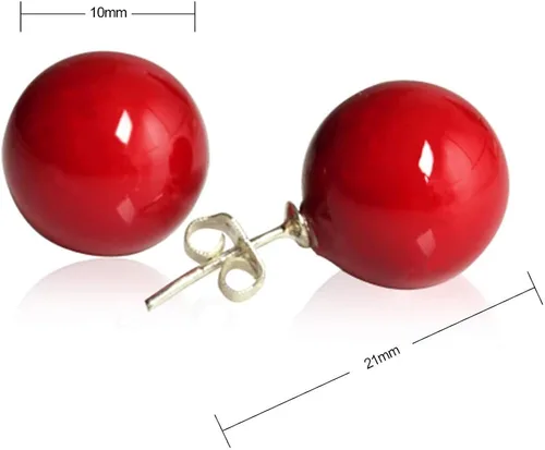 Vista 5 de LUREME Aretes de tuerca redondos clásicos para mujer, 02001451-2 con cuentas de concha roja de 0.472in, Base