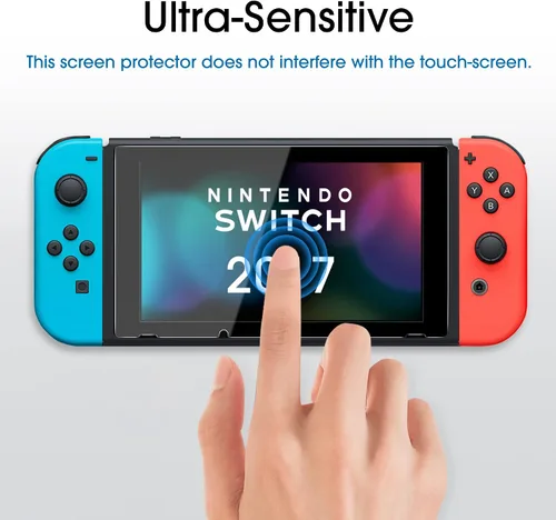 Vista 4 de amFilm OneTouch - Protector de pantalla de cristal diseñado para Nintendo Switch modelo 2017, con kit de alineación automática, sin burbujas paquete