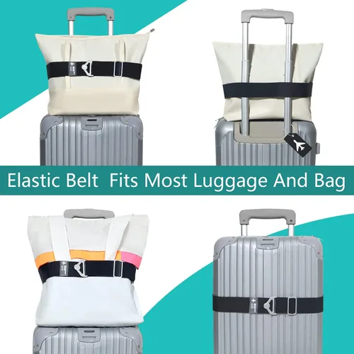 Vista 3 de Correas de equipaje 2 en 1, cinturón de viaje para equipaje sobre el asa para bolsa de transporte, correas elásticas ajustables para maletas, añadir