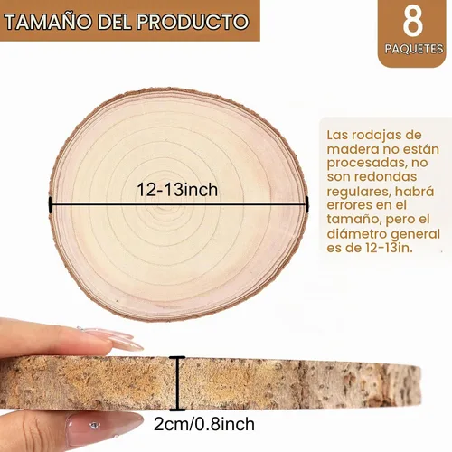 Vista 2 de Adrattnay 8 piezas de rebanadas de madera para centros de mesa de 12 a 13 pulgadas, círculos redondos de madera de Paulownia para decoración