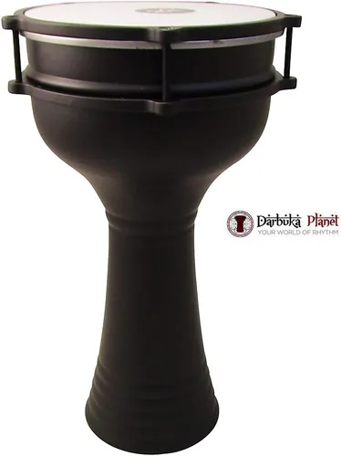 Vista 2 de Darbuka de aluminio de 16 '' de longitud, tambor Doumbek turco de cabeza sintética sintonizable de 8 pulgadas (negro)