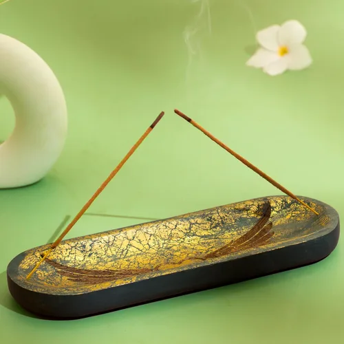 Vista 4 de raajsee Soporte para quemador de incienso tallado a mano, atrapa cenizas, soporte para varillas de incienso, meditación y yoga, gran regalo