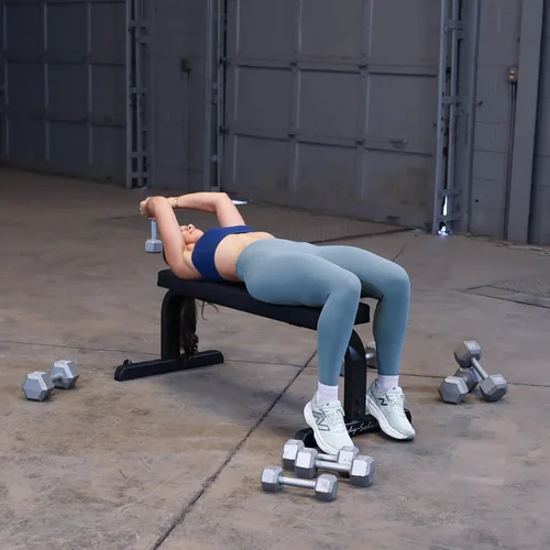 Vista 12 de Body-Solid (GFB350B) Banco de pesas plano de 600 libras de capacidad ajustable para entrenamiento de fuerza, estiramiento, ejercicios abdominales