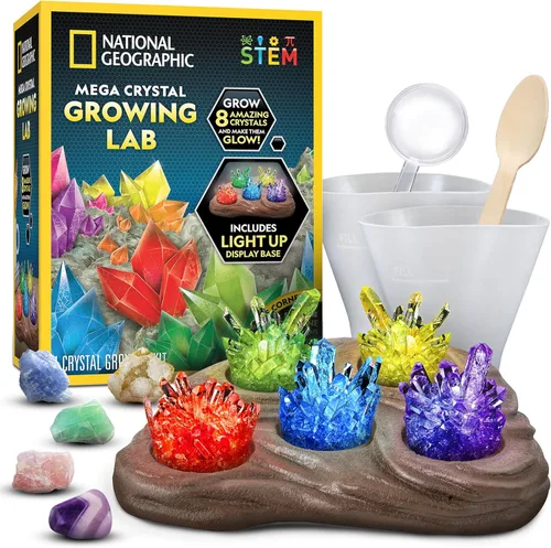 Vista 10 de National Geographic - Kit de cultivo de megacristales para niños, 6 cristales con soporte iluminado, regalos de ciencia para niños de 8 a 12 años