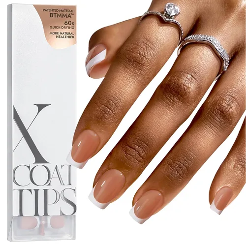Vista 12 de btartboxnails - Uñas de punta francesa XCOATTIPS, 150 uñas largas cuadradas de punta francesa marrón a presión, uñas de gel con punta francesa