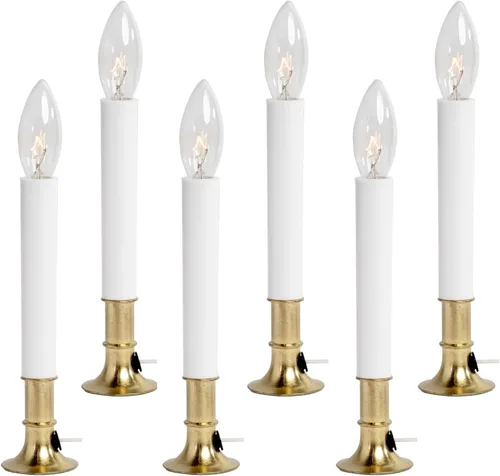 Vista 6 de Creative Hobbies® Paquete de 6 velas eléctricas para ventana con interruptor de encendido/apagado, bombilla, base chapada en latón, lista para usar
