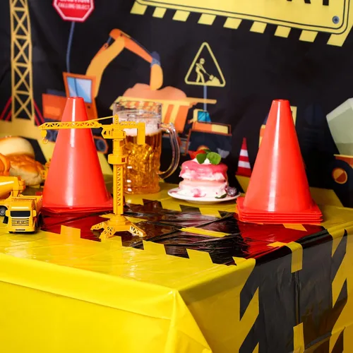 Vista 6 de Remagr Paquete de 3 manteles de construcción para fiesta de cumpleaños