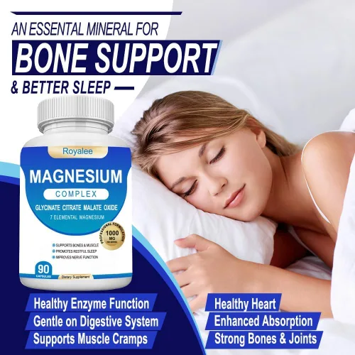 Vista 4 de Suplemento complejo de magnesio – 1000 mg con 7 formas de magnesio incluyendo glicinato, citrato, malato, taurato y orrotato – Apoya la relajación