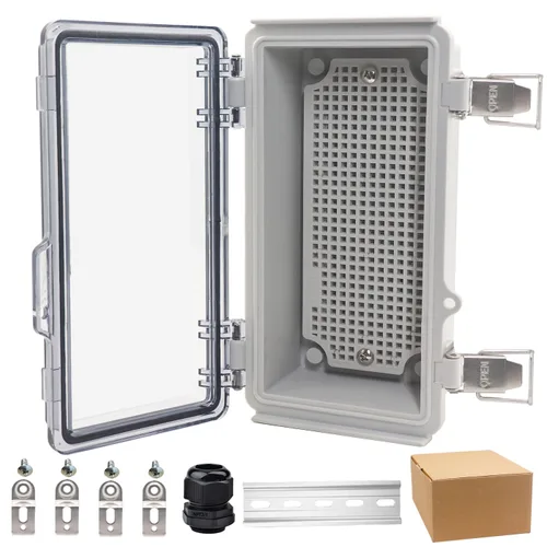 Vista 24 de Caja eléctrica impermeable, caja de conexiones IP67, pestillo de acero inoxidable, cubierta transparente con bisagras, carcasa para proyectos