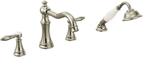 Vista 10 de Moen TS21104BG Weymouth - Kit de grifería romana de dos manijas con ducha de mano, requiere válvula, oro cepillado
