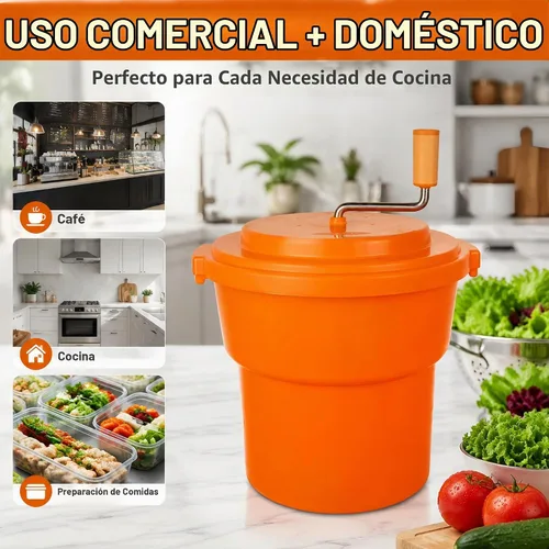Vista 6 de Secador de lechuga manual de alta resistencia de 2.5 galones / 10 cuartos de galón con eje de acero inoxidable, cesta secadora de verduras de gran