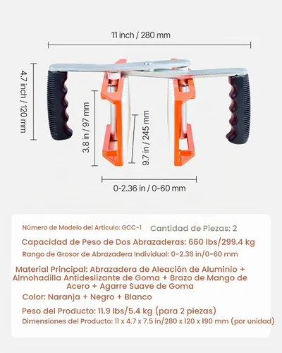 Vista 7 de VEVOR Abrazaderas de transporte de piedra de doble mano, capacidad de carga de 660 libras, paquete de 2 soportes de panel de granito herramientas