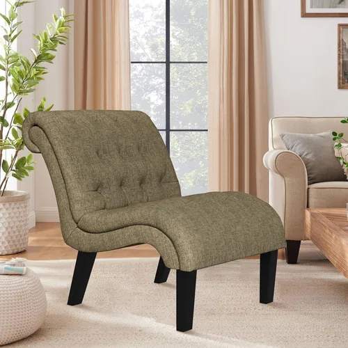 Vista 9 de Silla decorativa de piel sintética negra moderna con botones capitoné tapizada sin brazos para dormitorio, sala de estar con patas de madera Silla