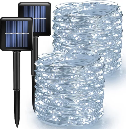 Vista 9 de Luces Solares de Halloween Moradas y Naranjas para Exteriores, Total 80 Pies 240 LED Solares Impermeables Luces de Hadas 8 Modos Luces de Alambre